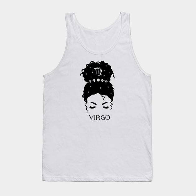 Messy Bun Celestial Queen: Virgo Zodiac Sign Tank Top by The Cosmic Pharmacist